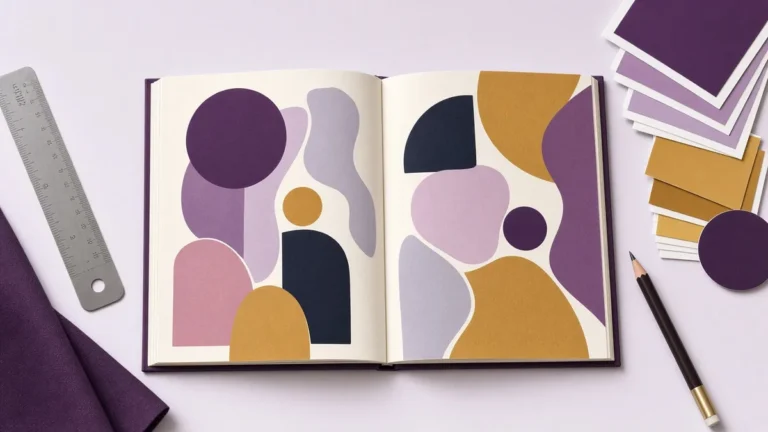 Open picture book with ruler and color swatches